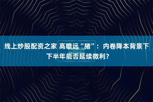 线上炒股配资之家 高瞻远“猪”：内卷降本背景下 下半年能否延续微利？